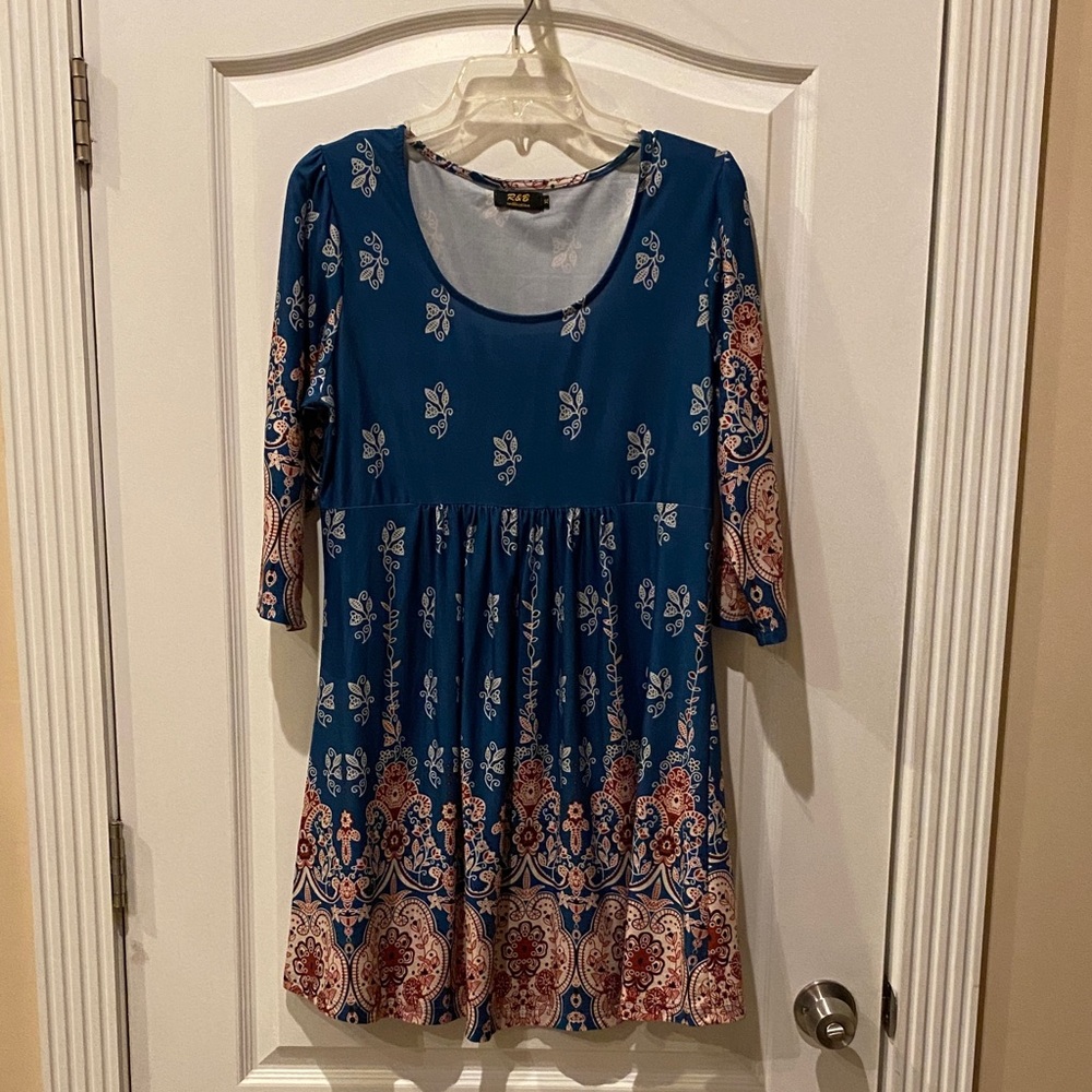 Blue Floral Patterned Dress